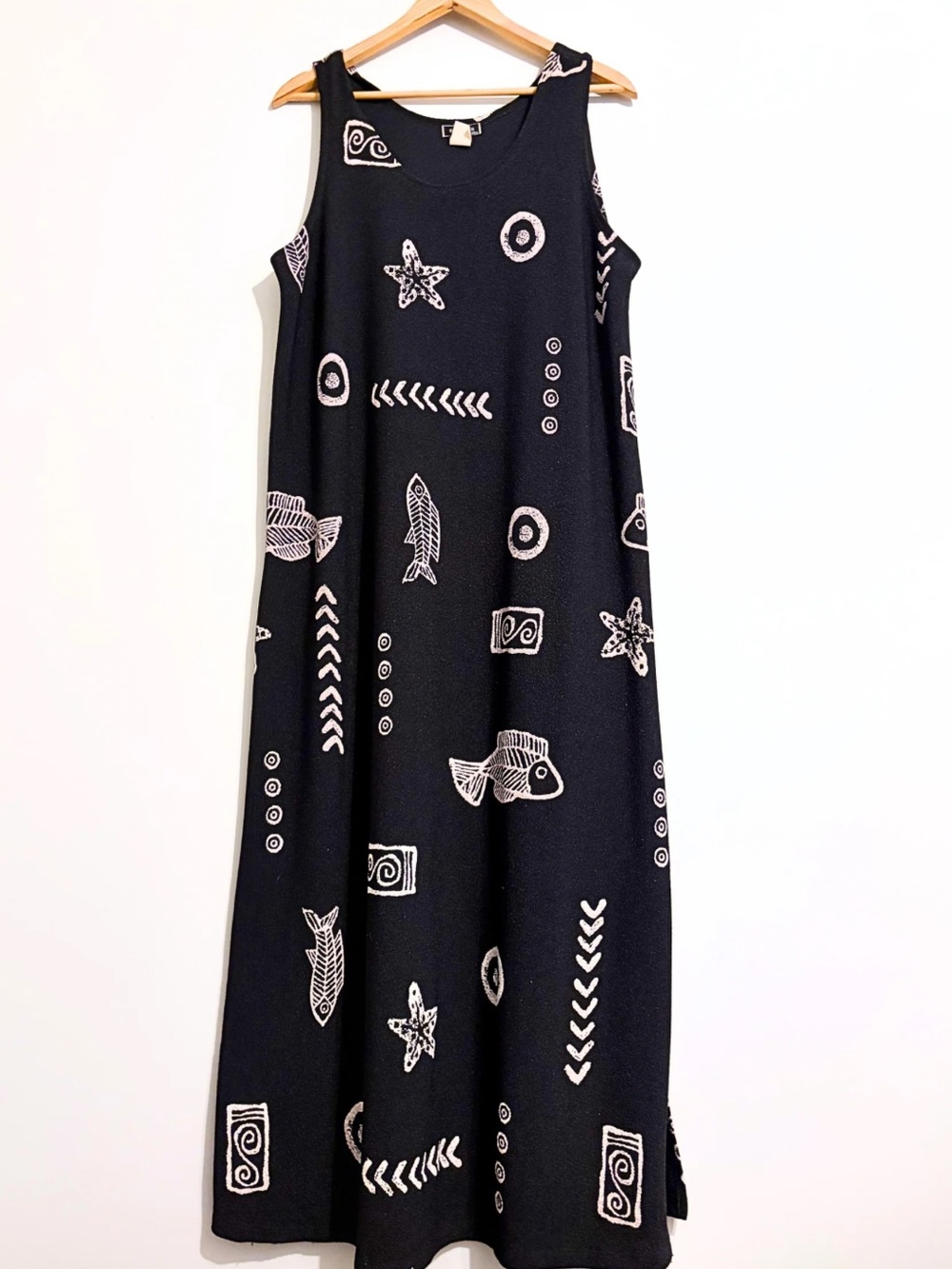 Vintage 80s Summer Dress Dark Navy with Novelty Fish Pattern.